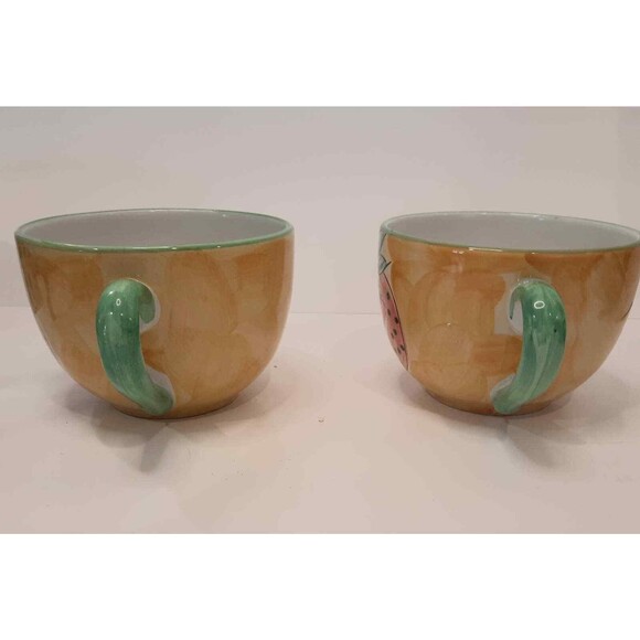 Retired zrike cappacino/coffee mugs hand painted yellow with strawberies - Picture 2 of 7